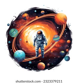 astronaut space galaxy illustration isolated in white background
