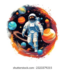 astronaut space galaxy illustration isolated in white background