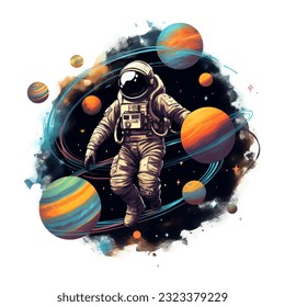 astronaut space galaxy illustration isolated in white background