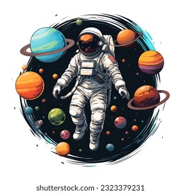 astronaut space galaxy illustration isolated in white background