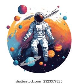 astronaut space galaxy illustration isolated in white background