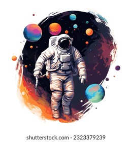 astronaut space galaxy illustration isolated in white background