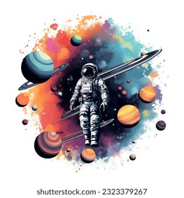 astronaut space galaxy illustration isolated in white background