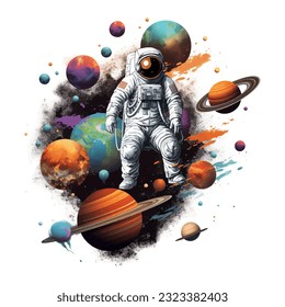 astronaut space galaxy illustration isolated in white background