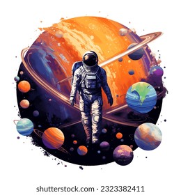 astronaut space galaxy illustration isolated in white background