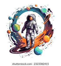 astronaut space galaxy illustration isolated in white background