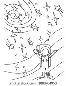 Astronaut. Space. Galaxy. Solar system. Vector illustration for coloring outline. Isolated object on white background