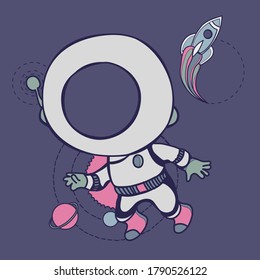 Astronaut in space, hand drawn illustration