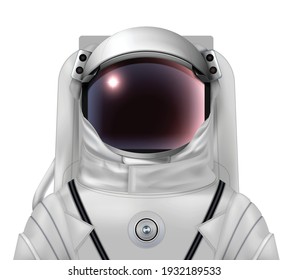 Astronaut in space helmet realistic composition with isolated image of cosmonaut wearing spacesuit on blank background vector illustration