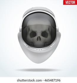 Astronaut Space Helmet With Skull Behind Visor Glass. Front View. Vector Illustration Isolated On White Background.