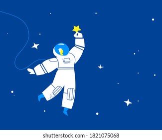 An astronaut in space holding a star
