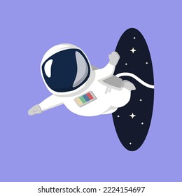 Astronaut In Space Hole Cartoon Vector Illustration. Space Icon Concept Isolated Premium Vector. Cartoon Style