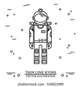 Astronaut in space. Human mission to Mars. For web design and application interface, also useful for infographics. Thin line icon. Vector Illustration. Colonization of Mars.