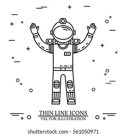 Astronaut in space. Human mission to Mars. For web design and application interface, also useful for infographics. Thin line icon. Vector Illustration.