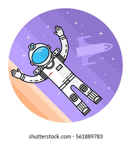 Astronaut in space. Human mission to Mars. For web design and application interface, also useful for infographics. Thin line icon. Vector Illustration. Colonization Mars.