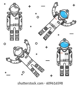 Astronaut in space. Human mission to Mars. For web design and application interface, also useful for infographics. Thin line icon. Vector Illustration.