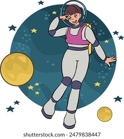 Astronaut and space illustration clipart. Cute astronaut isolated on background.