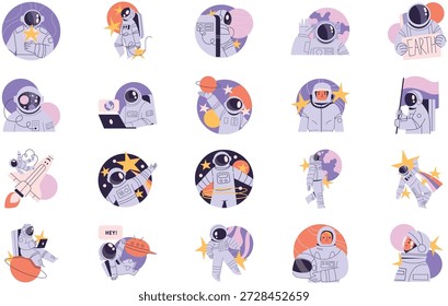 Astronauta Y Ilustraciones Espaciales Ilustración vectorial. Plantilla de diseño de símbolos de ilustración para elemento de interfaz de usuario móvil de Web.