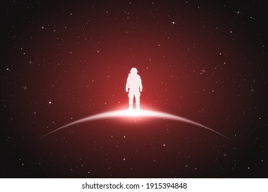 Astronaut in space. Isolated silhouette of cosmonaut. Glowing outline