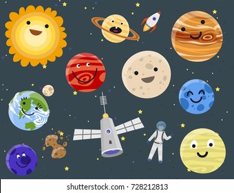Astronaut space landing planets spaceship solar system future exploration space ship cosmonaut rocket shuttle vector illustration