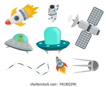 Astronaut space landing planets spaceship future exploration space ship cosmonaut rocket shuttle vector illustration