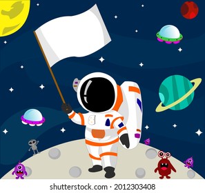 
astronaut in space lands on the moon carrying a flag