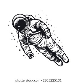 Astronaut in space. A man in a suit on the background of an infinite universe. Monochrome logo on a white background. Vector illustration
