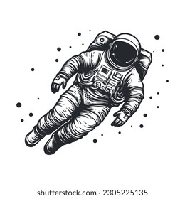 Astronaut in space. A man in a suit on the background of an infinite universe. Monochrome logo on a white background. Vector illustration