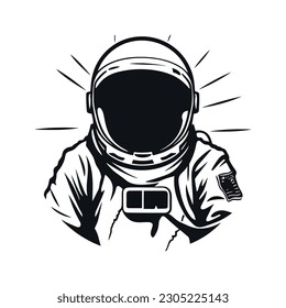 Astronaut in space. A man in a suit on the background of an infinite universe. Monochrome logo on a white background. Vector illustration