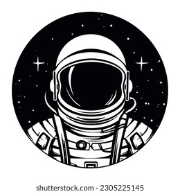 Astronaut in space. A man in a suit on the background of an infinite universe. Monochrome logo on a white background. Vector illustration