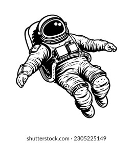 Astronaut in space. A man in a suit on the background of an infinite universe. Monochrome logo on a white background. Vector illustration