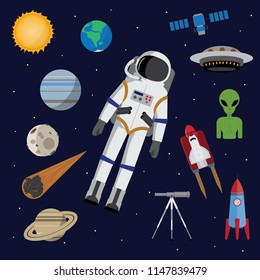 Astronaut with Space Objects