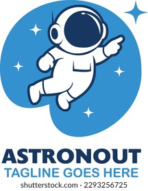 Astronaut space person floating in the sky full of stars pointing up icon logo