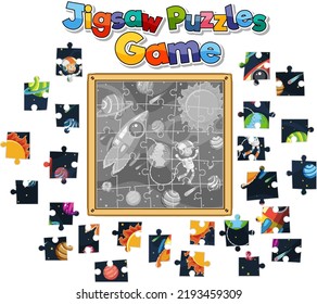 Astronaut in space photo puzzle game template illustration