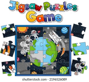 Astronaut in space photo puzzle game template illustration