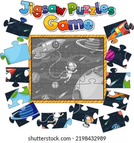 Astronaut in space photo puzzle game template illustration