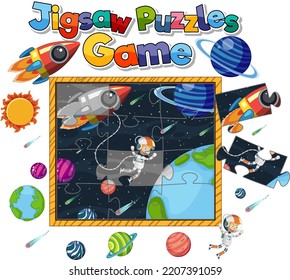 Astronaut in space photo puzzle game template illustration