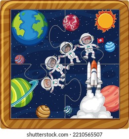 Astronaut in space photo puzzle game template illustration
