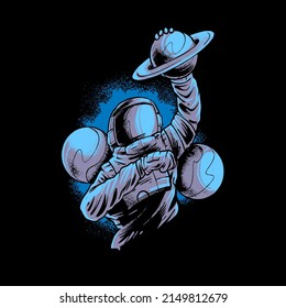 Astronaut space planet Illustration premium Vector