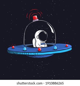 Astronaut Is A Space Policeman Flying On A Flying Saucer .Vector Illustration