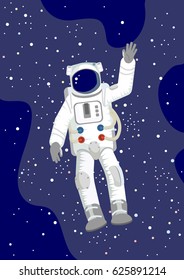 astronaut in the Space with raised hand, vector illustration