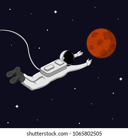 Astronaut in Space. Reach the Mars and Space Exploration Concept. Vector illustration