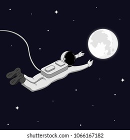 Astronaut in Space. Reach the Moon and Space Exploration Concept. Vector illustration