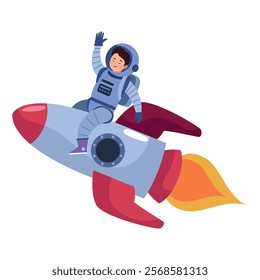 astronaut and space rocket isolated