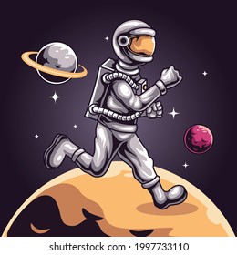 astronaut space run on planet, mascot for sports and esports logo vector illustration