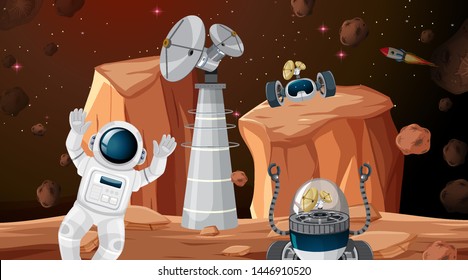 Astronauta en la ilustración de la escena espacial