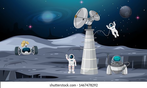 Astronaut in space scene illustration