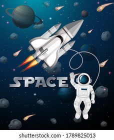 Astronaut in space scene illustration