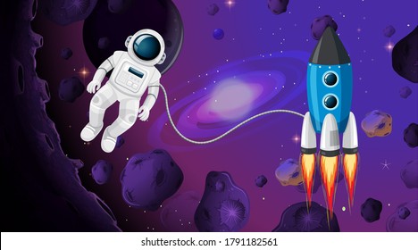 Astronaut in space scene illustration