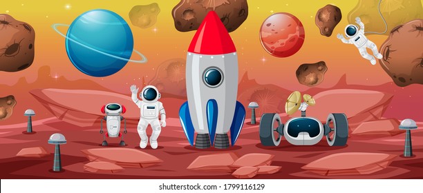 Astronaut in space scene illustration